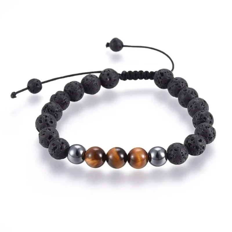 Pulseira em Pedra de Lava natural, Olho de Tigre Natural e Hematite Sintética