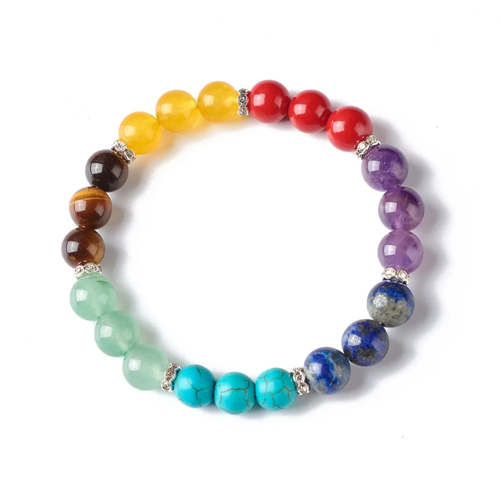 Pulseira 7 Chakra ajustável Equilibrio Reiki Yoga Pulseira 7 chakras ajustável com 3 contas de cada cor e pedra/cristal diferente