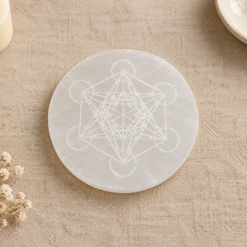 Base de selenita com cubo metatron